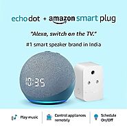 Echo Dot (4th Gen, Blue) with clock combo with Amazon Smart Plug