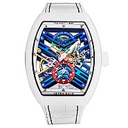 Franck Muller Men's 'Vanguard Seven Days Skeleton Color Dream' White Rubber/Leather Strap Manual Watch 45S6SQTWHTCOLBU