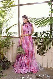 Pink Two Layered Flared Gown - Suruchi Parakh Couture