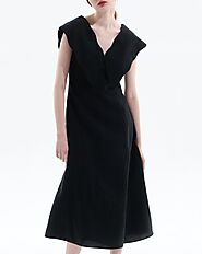 Get Black Tencel Linen Big Collar Dress – BTK COLLECTION