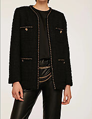 Shop Women's Black Tweed Jacket With Chain Trim – BTK COLLECTION