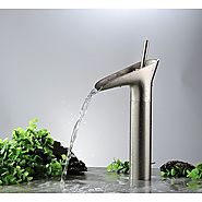 Brushed Nickel Waterfall Bathroom Faucet Sink At FaucetsDeal.com