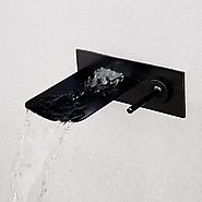 Fashion Black Brushed Waterfall Wall Mounted Bathroom Basin Faucet At FaucetsDeal.com