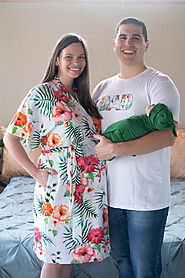 "Tropical Serenity: Swaddle Robe Set with Personalized Hat & Matching Dad Shirt | ComfyMommyShop "