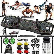 LALAHIGH Portable Home Gym System: Large Compact Push Up Board, Pilates Bar & 20 Fitness Accessories with Resistance ...