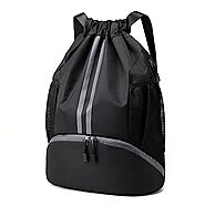 Hoedia Sports Drawstring Backpack - String Swim Gym Bag with Shoes Compartment and Wet Proof Pocket for Women&Men