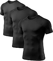 ATHLIO Men's Cool Dry Short Sleeve Compression Shirts, Sports Baselayer T-Shirts Tops, Athletic Workout Shirt, 3pack ...