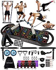 HOTWAVE Portable Exercise Equipment with 16 Gym Accessories.20 in 1 Push Up Board Fitness,Resistance Bands with Ab Ro...