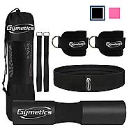 Gymletics 7 Pack Barbell Squat Pad for Standard Set for Hip Thrusts, 2 Gym Ankle Straps, Hip Exercise Band, 2 Squat P...