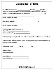 Bicycle Bill of Sale Form Template in Printable PDF