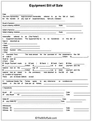 Equipment Bill of Sale Form Template in Printable PDF