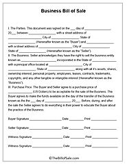 Business Bill of Sale Form – Purchase Agreement Printable