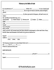 Motorcycle Bill of Sale Form Template in Printable PDF Format