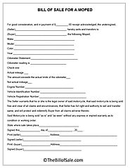 Moped Bill of Sale Form Template in Printable PDF Format