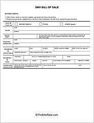 DMV Bill of Sale Form Template in Printable PDF Format