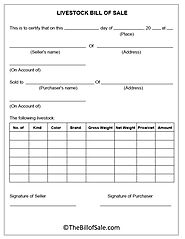 Livestock Bill of Sale Form Template in Printable PDF