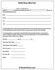 Mobile Home Bill of Sale Form Template in Printable PDF