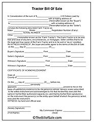Farm Tractor Bill of Sale Form Template in Printable PDF