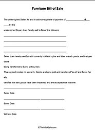 Furniture Bill of Sale Form Template in Printable PDF