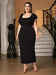 Plus Size Women Summer Dress Solid Black Sleeveless Large Size Curvy Chic