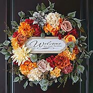 Fall Wreaths for Front Door Outside, 24＂ Welcome Hydrangea Autumn Wreath for All Seasons Halloween Christmas Outdoor ...