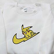 Pikachu x Nike Swoosh Embroidered Sweatshirt, Pokemon Embroidered Sweatshirt, Nike Inspired Embroidered Shirt - Small...