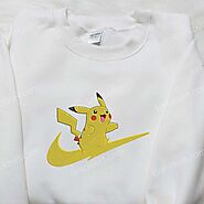 Pikachu x Nike Swoosh Embroidered Sweatshirt, Pokemon Embroidered Sweatshirt, Nike Inspired Embroidered Shirt - Small...