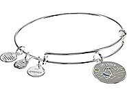 Alex and Ani Occasions Expandable Bangle for Women, Happy Retirement Charm, Shiny Silver Finish, 2 to 3.5 in