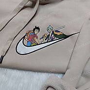 Luffy Zoro Nike Embroidered Shirt, One Piece Embroidered Hoodie, Custom Nike Swoosh Sweatshirt - Small Gifts Great Love