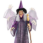 Best Choice Products 5ft Standing Witch, Wicked Wanda Poseable Halloween Animatronic w/ Pre-Recorded Phrases, LED Eyes
