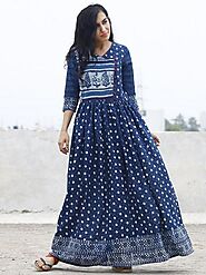 Embroidered Simple summer blue full length maxi