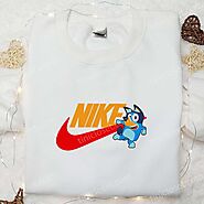 Bluey x Nike Cartoon Embroidered Shirt, The Bluey Embroidered Shirt, Custom Nike Embroidered Shirt - Small Gifts Grea...