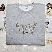 Butterfly x Nike Animal Embroidered Shirt, Custom Nike Embroidered Shirt, Best Birthday Gift Ideas - Small Gifts Grea...