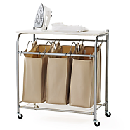 3 Bag Laundry Cart Sorter With Foldable Ironing Board • Seasons Charm
