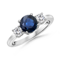 Blue Sapphire and Diamond Classic Three Stone Ring