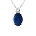 Oval Blue Sapphire Diamond Pendant 14k White Gold