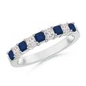 Square Blue Sapphire and Princess Diamond Half Eternity Band