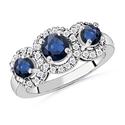 Three Stone Sapphire Ring, 3-Stone Sapphire Engagement Ring with Diamond Accents/Border | Angara.com