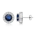 14K Gold Solitaire Sapphire Studs Earrings with Diamond Accents | Angara.com