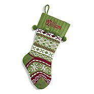 Personal Creations - Personalized Green or Red Knit Argyle Stocking