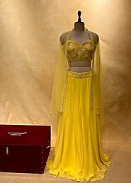 YELLOW COLOR GEORGETTE PALAZZO WITH CROP TOP - KOTHARI SONS