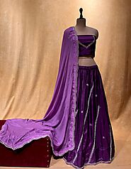 Purple Crepe Silk Purple Mirror Work Lehenga - Kothari Sons