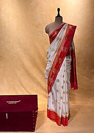 Buy Silk White Red Kanjivaram Saree Online in India
