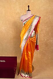 Orange Colour Pure Silk Saree With Contrast Border | Kothari Sons
