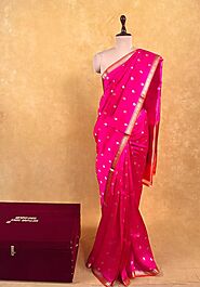 Hot Pink Colour Plain Pure Silk Saree With Zari Weaves | Kothari Sons