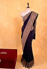 Black Colour Pure Crepe Silk Saree With Zari Border | Kothari Sons
