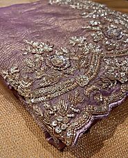 Purple Colour Crushed Tissue Embroidered Saree | Kothari Sons