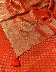 Orange Colour Organza Silk Saree For Wedding | Kothari Sons