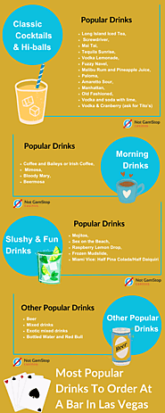 Infographic summarizing the Most Popular Drinks To Order At A Bar In Las Vegas.