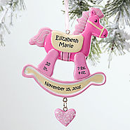 Personalized First Christmas Ornament - Rocking Horse (Pink or Blue)